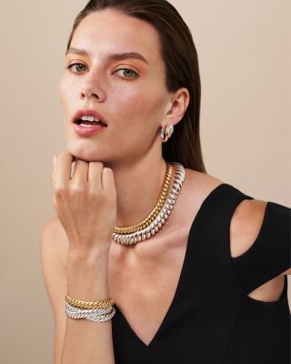 DY Mercer Multi Hoop Earrings in Sterling Silver with 18K Yellow Gold and Diamonds, 21mm