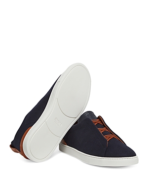 Zegna Men's Triple Stitch Low Top Sneakers In Dark Blue Suede