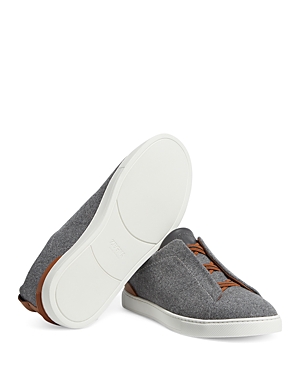 Shop Zegna Men's Triple Stitch Low Top Sneakers In Light Gray Suede