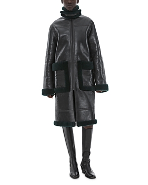 Shop Helmut Lang Patent Shearling Coat In Evergreen