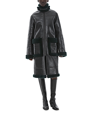 Helmut Lang Women's Patent Leather & Shearling Coat In Evergreen
