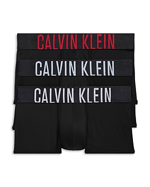 Calvin Klein Intense Power Low Rise Trunks, Pack Of 3 In Black W/ Arctic Ice/rouge/lunar Rock Logo