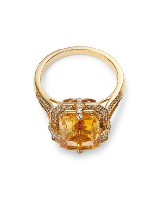 Citrine & Diamond Halo Ring in 14K Yellow Gold
