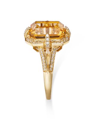 Citrine & Diamond Halo Ring in 14K Yellow Gold