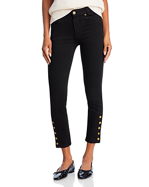 Shop Frame The Snapped High Rise Cropped Skinny Jeans In Black
