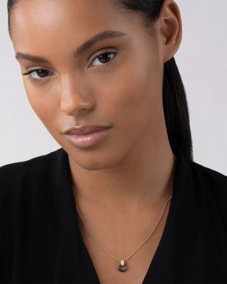 Meridian 18K Yellow Gold Black Caviar Ceramic 9mm Circle Pendant Necklace, 18" 