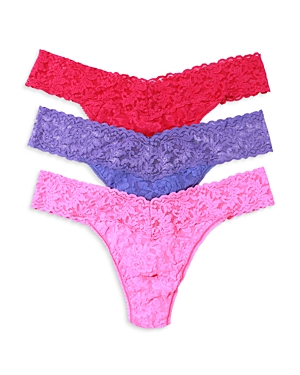 Hanky Panky Signature Stretch Lace Original Rise Thongs, Set Of 3 In Fiesta Pink