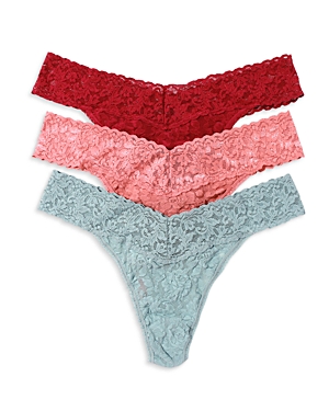 Hanky Panky Signature Stretch Lace Original Rise Thongs, Set Of 3 In Himalayan Pink