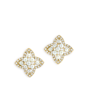 Bloomingdale's Cultured Freshwater Pearl & Diamond Star Stud Earrings In 14k Yellow Gold In White/gold