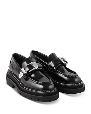 Shop Sandro Women's Deilan Slip On Buckled Loafer Flats In Black