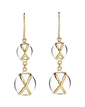 18K Yellow Gold Prisma Crystal Quartz Crossover Double Drop Earrings