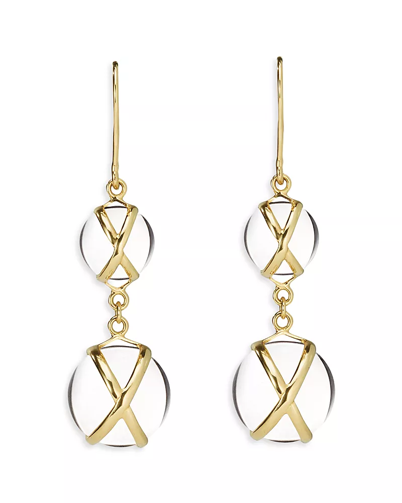 L. Klein 18K Yellow Gold Prisma Crystal Quartz Crossover Double Drop Earrings