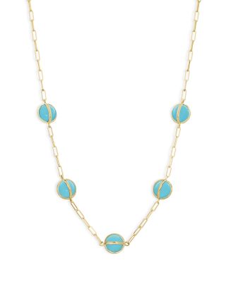 L. Klein - 18K Yellow Gold Celeste Turquoise Paperclip Link Chain Collar Necklace, 16-18"