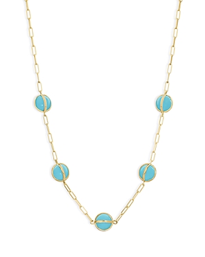 18K Yellow Gold Celeste Turquoise Paperclip Link Chain Collar Necklace, 16-18
