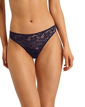 Hanro Luxury Moments Lace Thong In Deep Navy