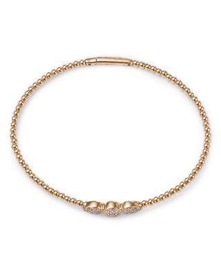 Diamond Triple Cluster Bead Bangle Bracelet in 14K Yellow Gold, 0.40 tcw