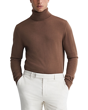 Reiss Caine Long Sleeved Merino Wool Roll Neck Sweater In Brown Sugar