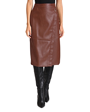 Bagatelle Faux Leather A Line Midi Skirt In Walnut