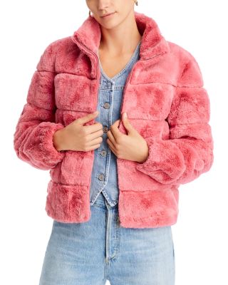Love Token Faux Fur Zip Jacket In Coral