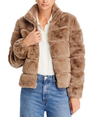 Love Token Faux Fur Zip Jacket In Taupe