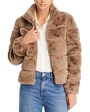 Love Token Faux Fur Zip Jacket In Taupe