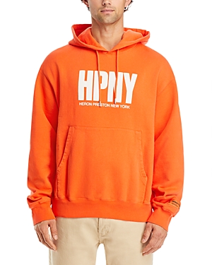 Heron Preston Hpny Print Drawstring Hoodie In Orange White