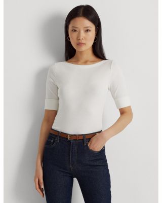 Elbow Sleeve Boat Neck Top 