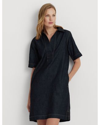 polo ralph lauren indigo denim short sleeve day dress Polo Ralph Lauren Girls' 2-6X Belted Indigo Button-Down Collar Denim Shirtdress - Blaine Wash