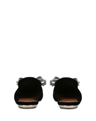 Women's Olive Embellished Bow Velvet Mules