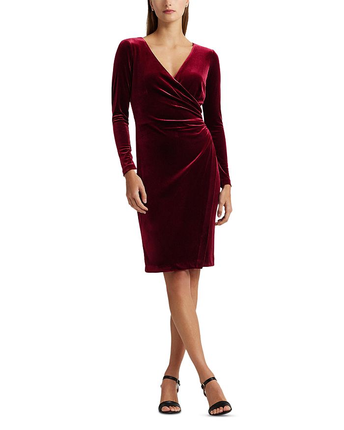 Ralph Lauren Velvet Long Sleeve Faux Wrap Dress | Bloomingdale's
