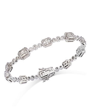 Bloomingdale's Diamond Mosaic Round & Baguette Cluster Bracelet In 14k White Gold, 3.0 Ct. T.w.