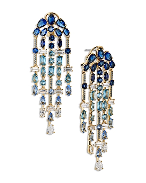 Shop Nadri Rockstars Mixed Cubic Zirconia Chandelier Earrings In Blue/gold