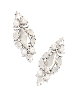 Shop Kendra Scott Genevieve Mixed Mother Of Pearl & Cultured Freshwater Pearl Statement Earrings In Silver Ivory