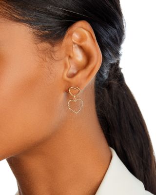 Bloomingdale's Fine Collection Polished Bead Open Heart Double Drop Earrings in 14K Yellow Gold