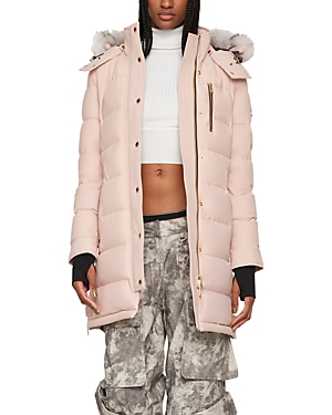 Shop Moose Knuckles Watershed Hooded Shearling Trim Down Parka In Dusty Rose