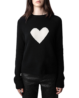 Zadig & Voltaire Womens Noir Lili Heart-intarsia Cashmere Jumper In Noir