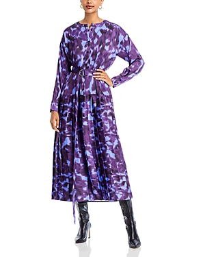 Misook Abstract Print Pleated Shirt Dress