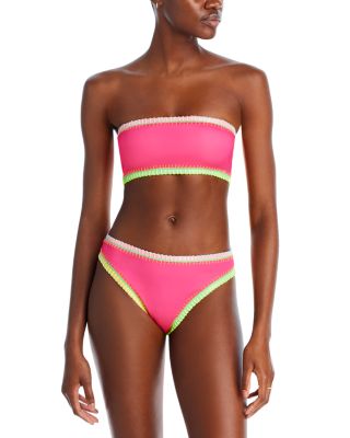Platinum inspired by Solange Ferrarini - Crochet Trim Bandeau Bikini Top & Crochet Trim High Waist Bikini Bottom