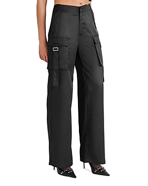 Steve Madden Ace Wide Leg Satin Cargo Pants In Black