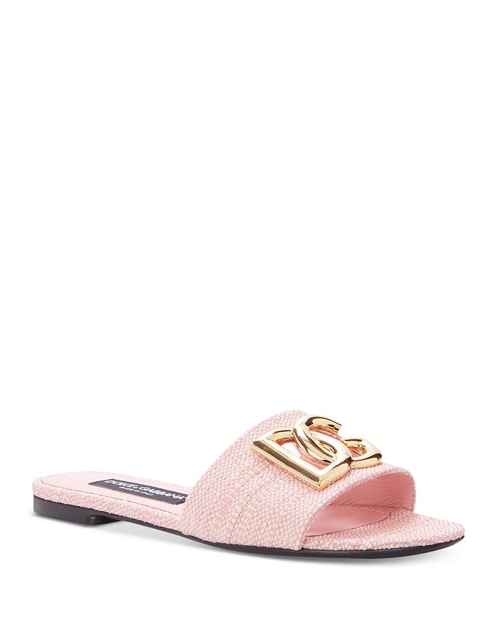 Shop Dolce & Gabbana Women's Woven Logo Slide Sandals In Light Pink