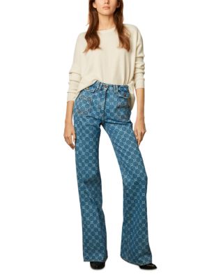 Anna Paisley Mid Rise Bootcut Jeans in Blue