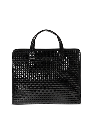 Mz Wallace Lacquered Woven Medium Box Tote In Black