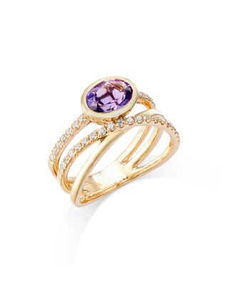 Bloomingdale's Fine Collection Amethyst & Diamond Multirow Crossover Ring in 14K Yellow Gold