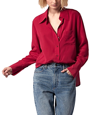 Shop Equipment Quinne Silk Long Sleeve Shirt In Persian Red