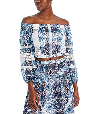 Ramy Brook Aiyana Lace Cropped Top In Poolside Printed Lace