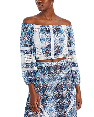 RAMY BROOK AIYANA PRINTED LACE CROP TOP SWIM COVER-UP