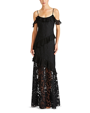 Shop ml Monique Lhuillier Sienna Ruffled Lace Gown In Black