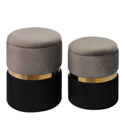  Gigi Velvet Storage Ottomans - Set of 2 in Grey