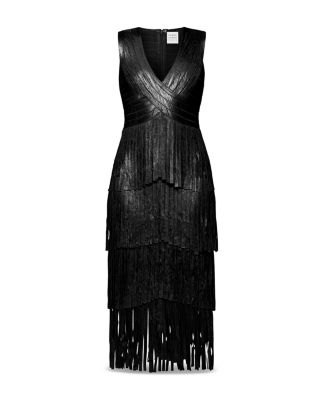 Foiled Bandage Fringe Midi Dress