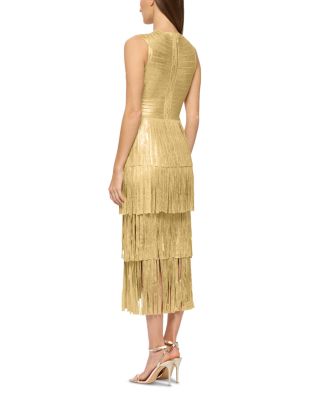 Foiled Bandage Fringe Midi Dress